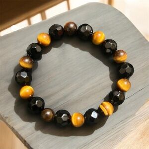 Men’s Golden Tiger’s Eye & Crystal Beaded Bracelet